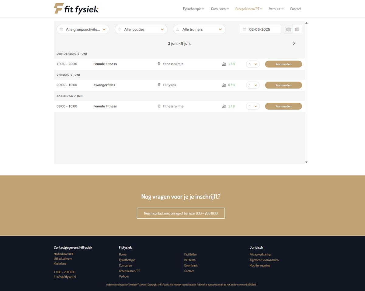 fit fysiek project screenshot reservation