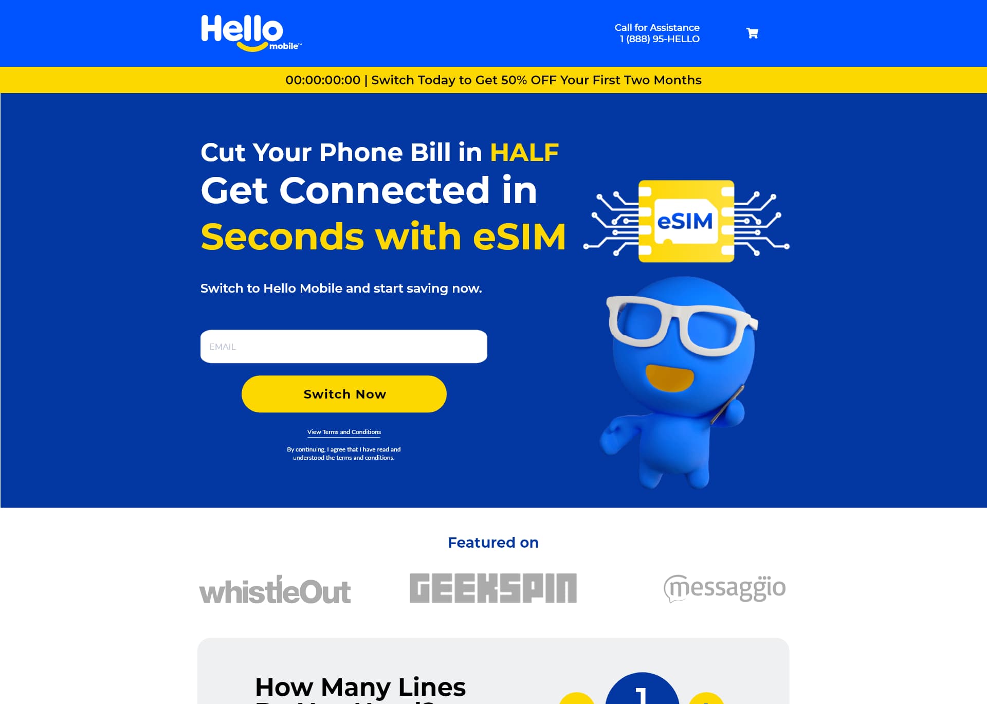 Landing page della eSIM di Hello Mobile