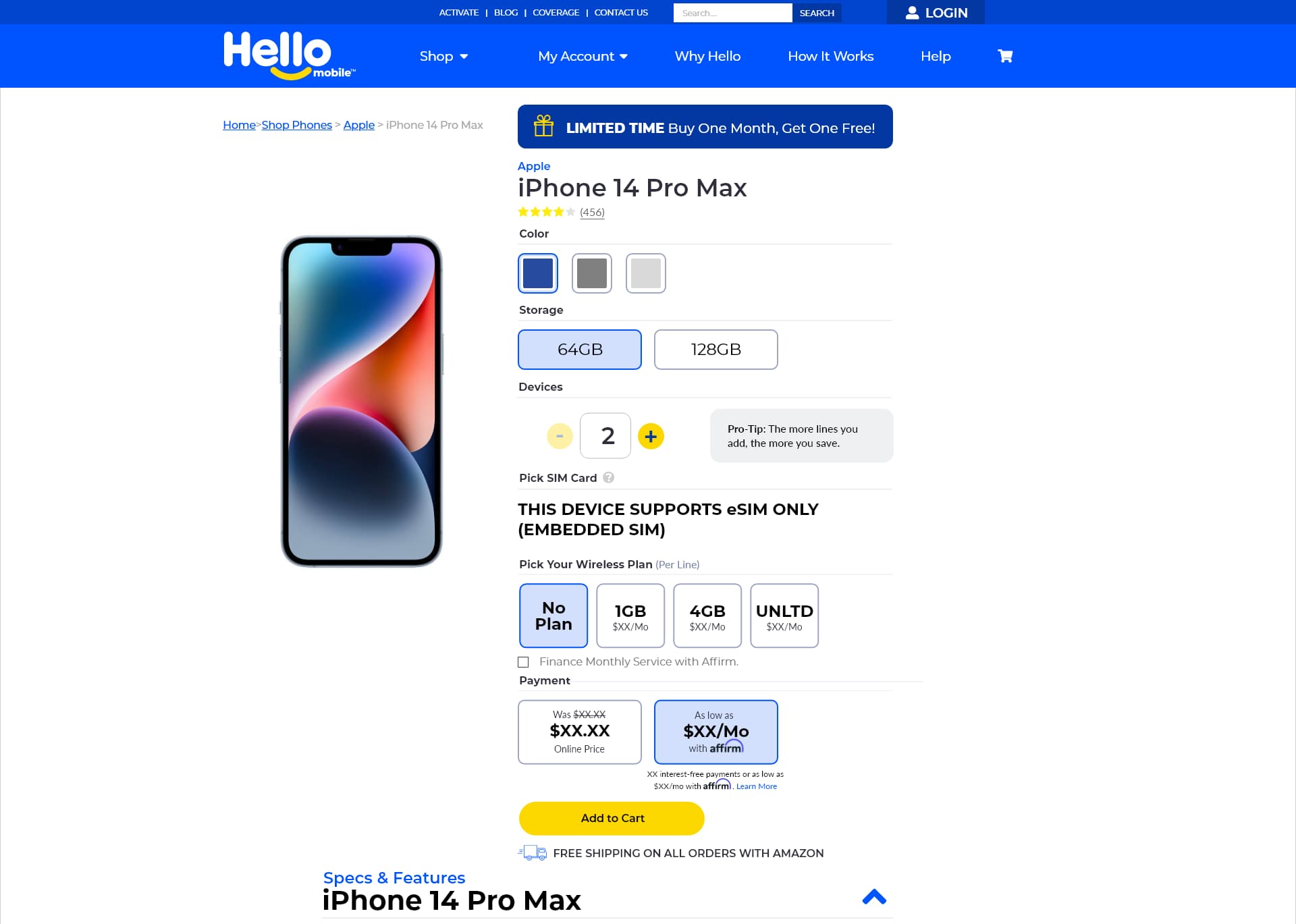 Pagina di scelta dell'iPhone di Hello Mobile