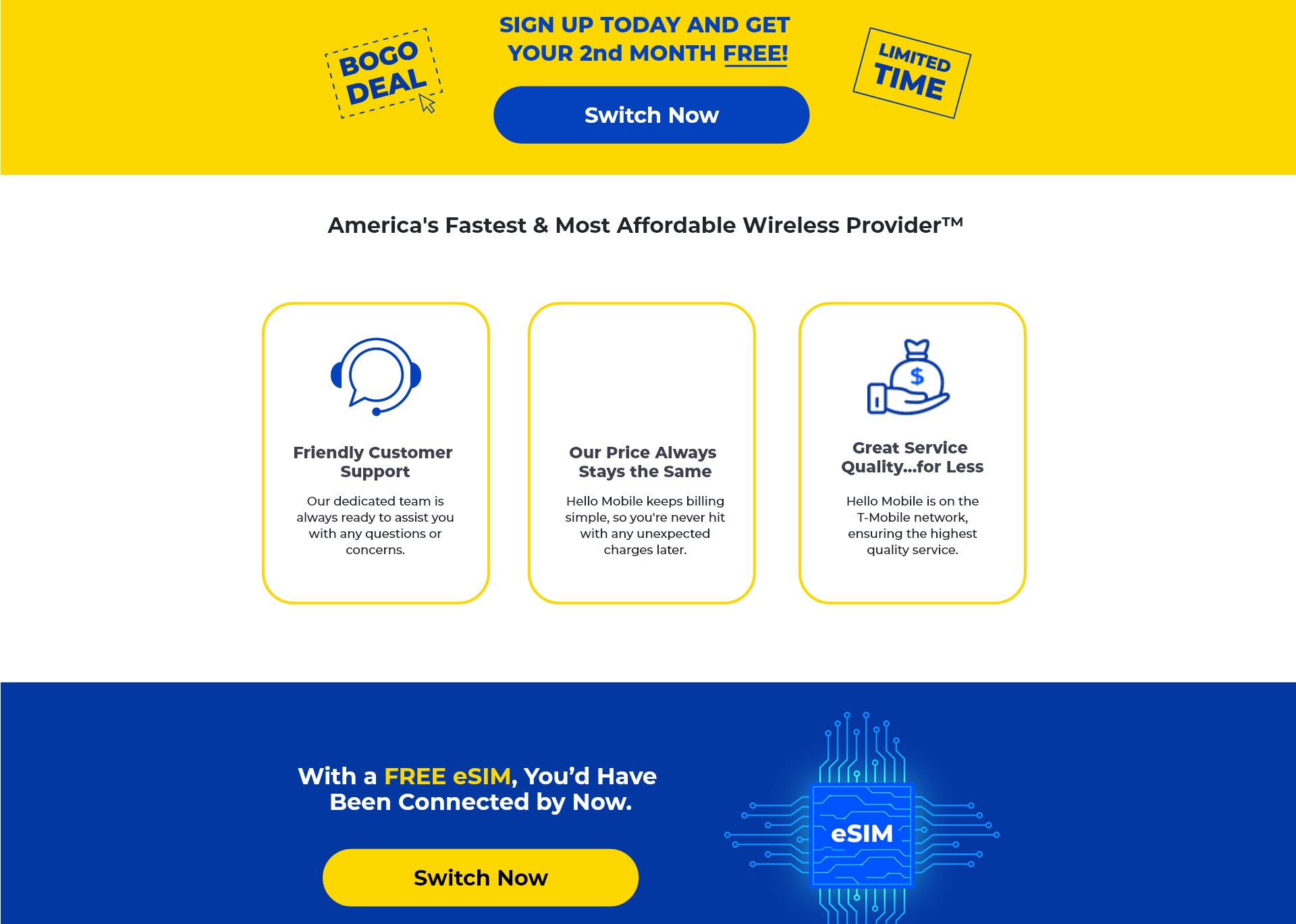 Banner delle landing page delle campagne di Hello Mobile
