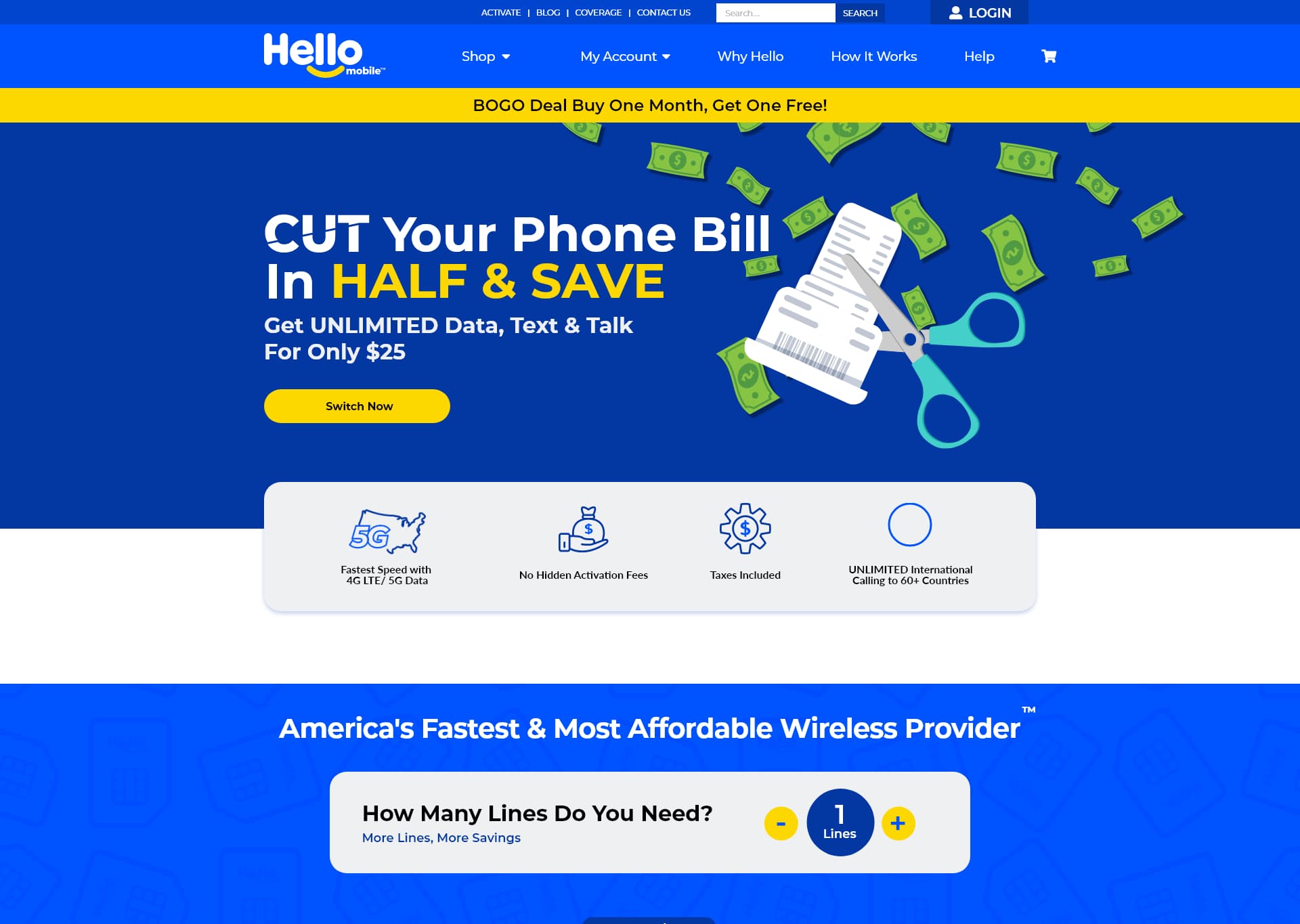Hello Mobile-এর বিল অর্ধেক করুন প্রচারের ল্যান্ডিং পেজ