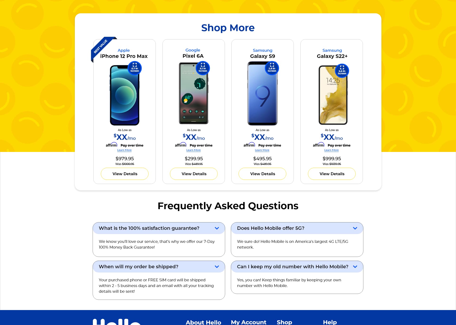Offerta di upselling di un telefono di Hello Mobile