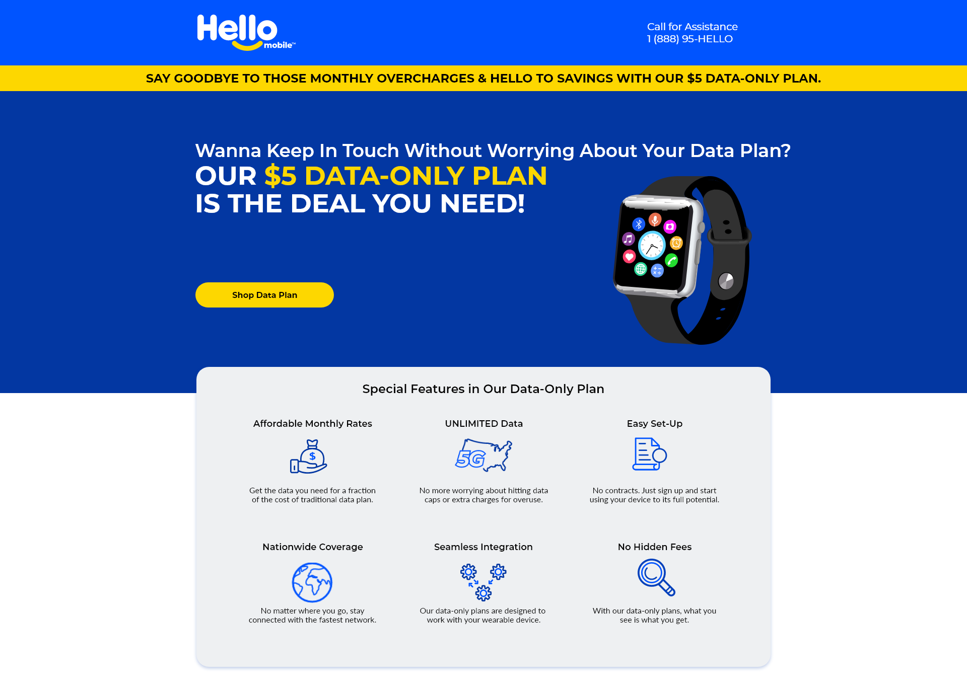 Hello Mobile-এর স্মার্টওয়াচ প্ল্যানের ল্যান্ডিং পেজ