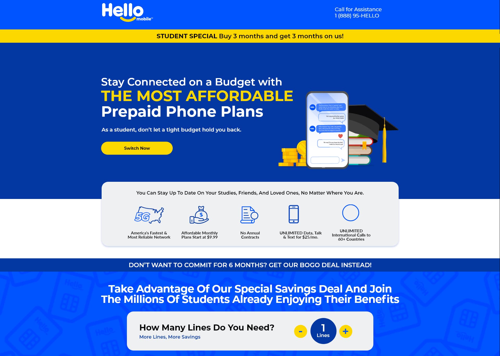 Landing page della campagna per studenti di Hello Mobile