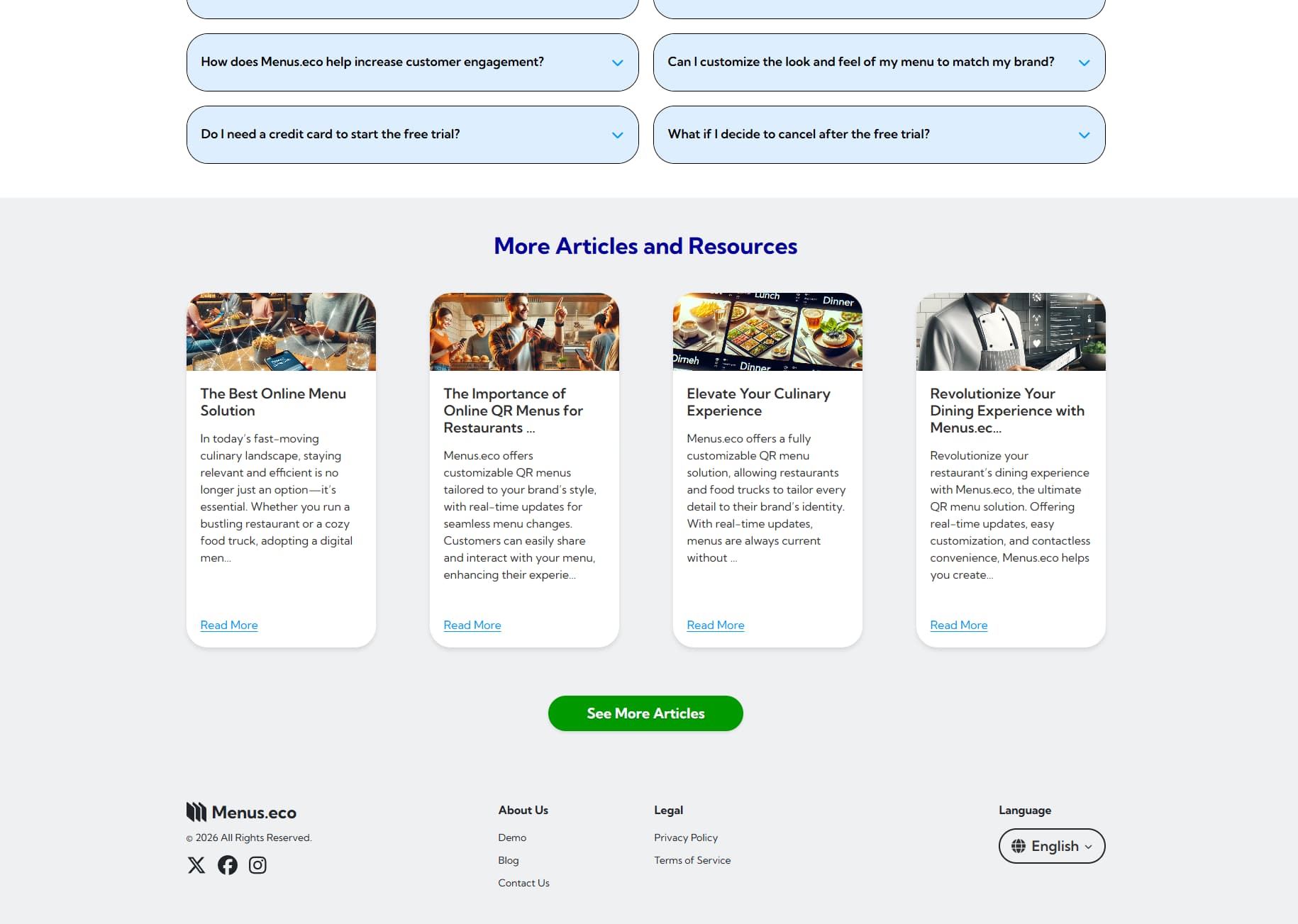 Раздел статей и материалов Menus Eco