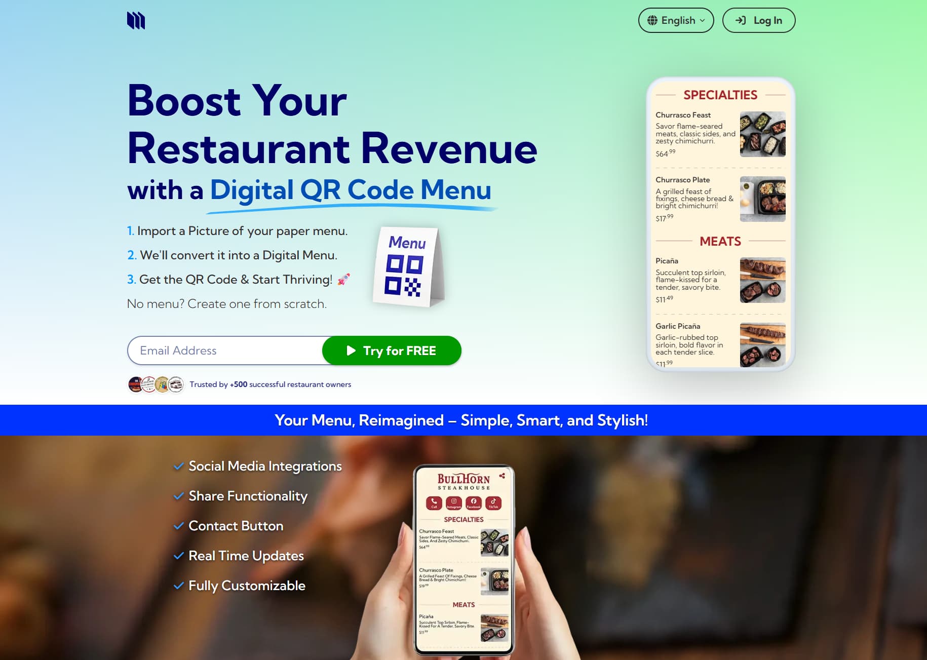 Цифровое меню с QR-кодом Menus Eco