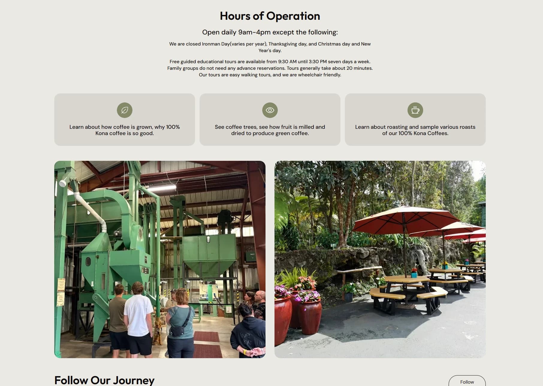 Mountain Thunder opening hours and what its free guided farm tours cover